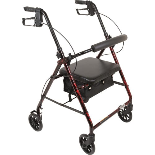 Complete Medical Mobility Products Deluxe Aluminum Rollator, Burgundy, Flame, 8" Wheels