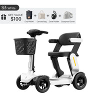 Fold & Travel Mobility Mobility Scooter WHITE Paiseec Foldable Lightweight Mobility Scooter S3