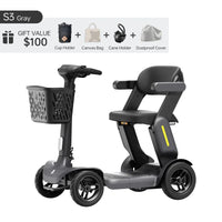 Fold & Travel Mobility Mobility Scooter GRAY Paiseec Foldable Lightweight Mobility Scooter S3