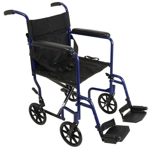Complete Medical Wheelchairs & Accessories Aluminum Transport Chair w/ Footrests, Blue