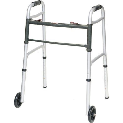 Complete Medical Mobility Products Aluminum Junior Walker,Folding 5" Wheels,2 Button Release