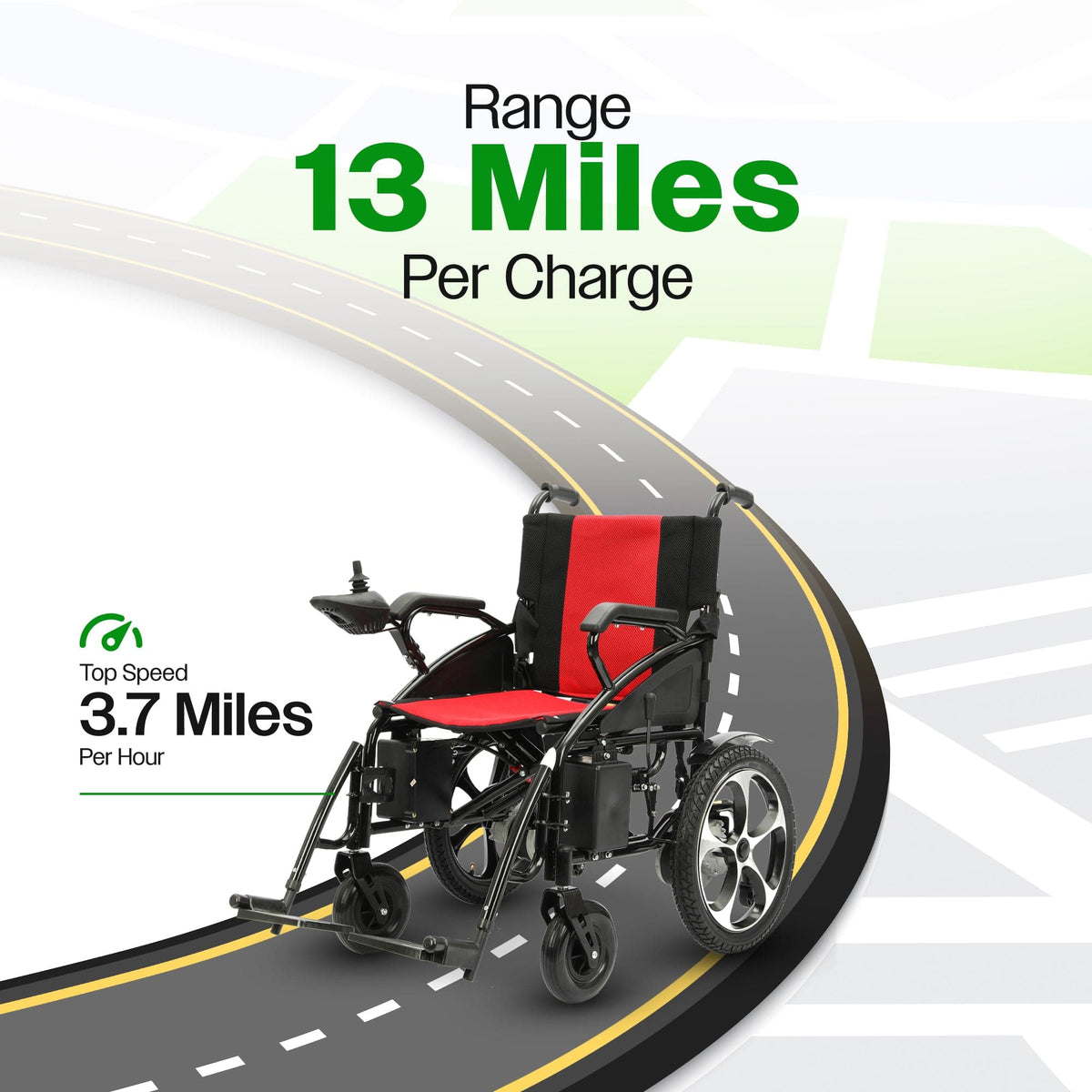 Fold & Travel Mobility WHEELCHAIR ARTEMIS (RED) - Folding Lightweight Electric Wheelchairs 265lbs -500W- 13Miles