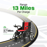 Fold & Travel Mobility WHEELCHAIR ARTEMIS (RED) - Folding Lightweight Electric Wheelchairs 265lbs -500W- 13Miles