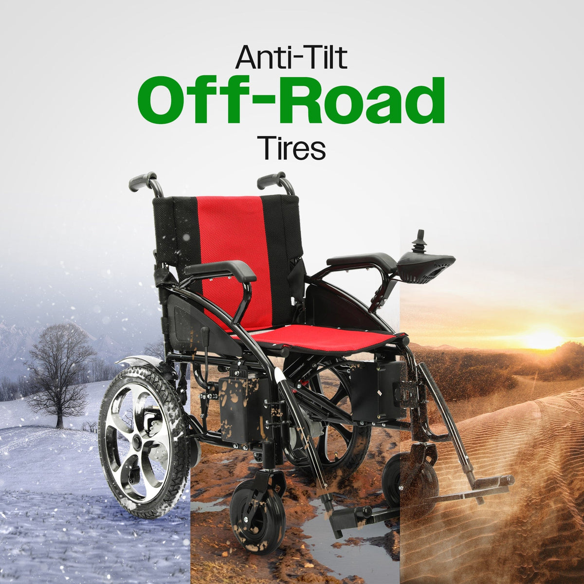 Fold & Travel Mobility WHEELCHAIR ARTEMIS (RED) - Folding Lightweight Electric Wheelchairs 265lbs -500W- 13Miles