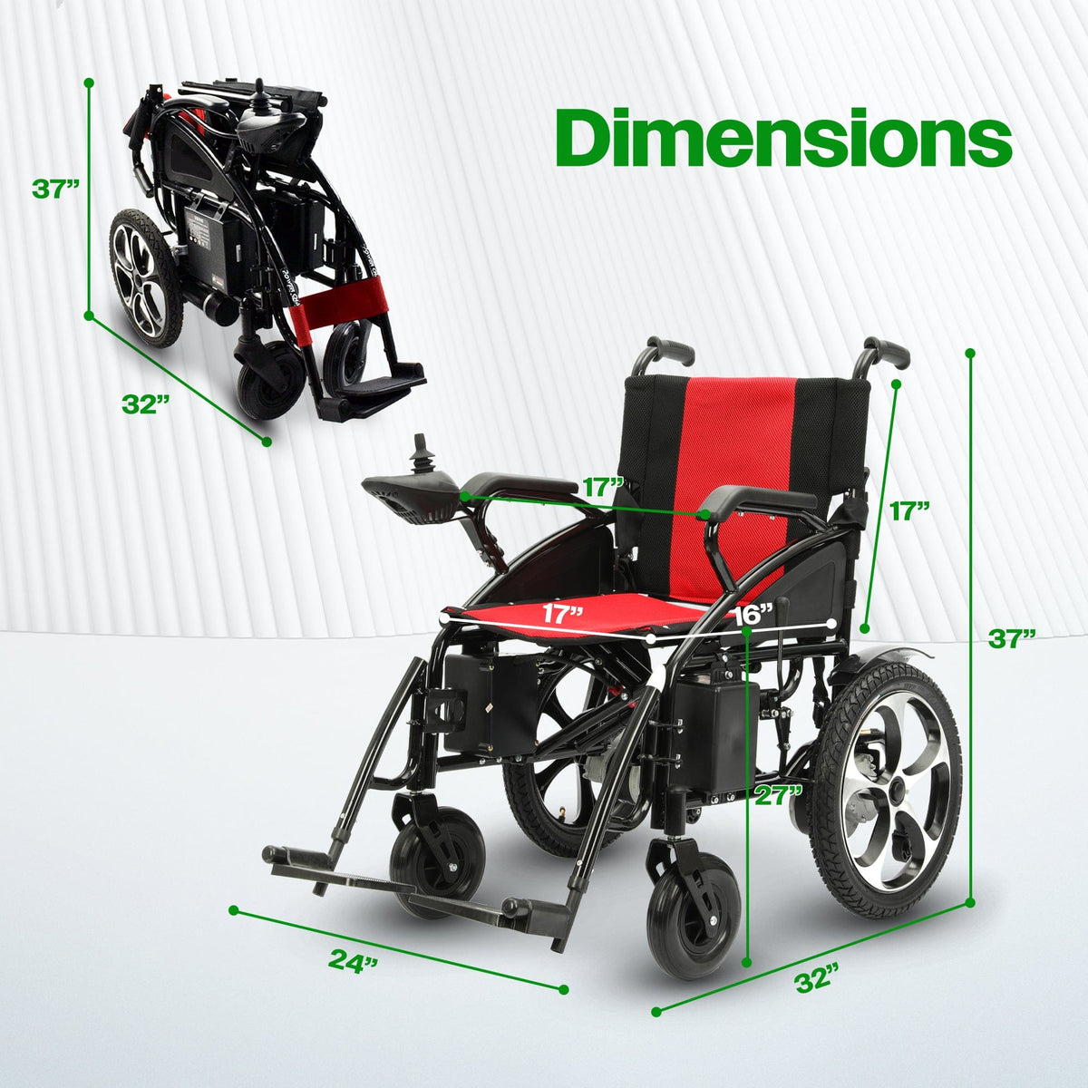 Fold & Travel Mobility WHEELCHAIR ARTEMIS (RED) - Folding Lightweight Electric Wheelchairs 265lbs -500W- 13Miles