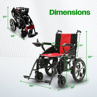 Fold & Travel Mobility WHEELCHAIR ARTEMIS (RED) - Folding Lightweight Electric Wheelchairs 265lbs -500W- 13Miles