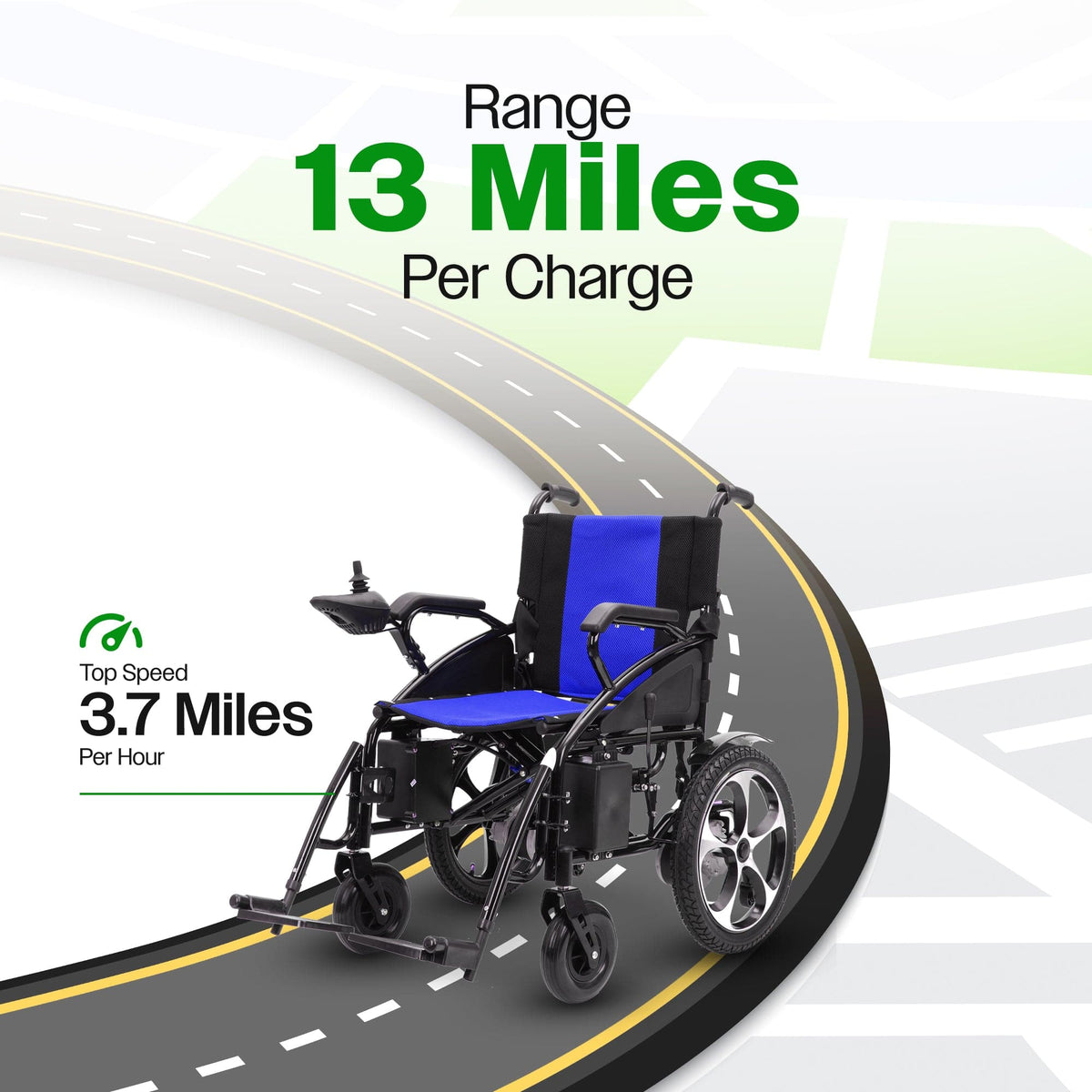 Fold & Travel Mobility WHEELCHAIR ARTEMIS (BLUE) - Folding Lightweight Electric Wheelchair 265lbs - 500W- 13Miles