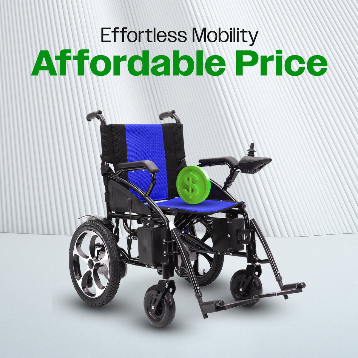 Fold & Travel Mobility WHEELCHAIR ARTEMIS (BLUE) - Folding Lightweight Electric Wheelchair 265lbs - 500W- 13Miles