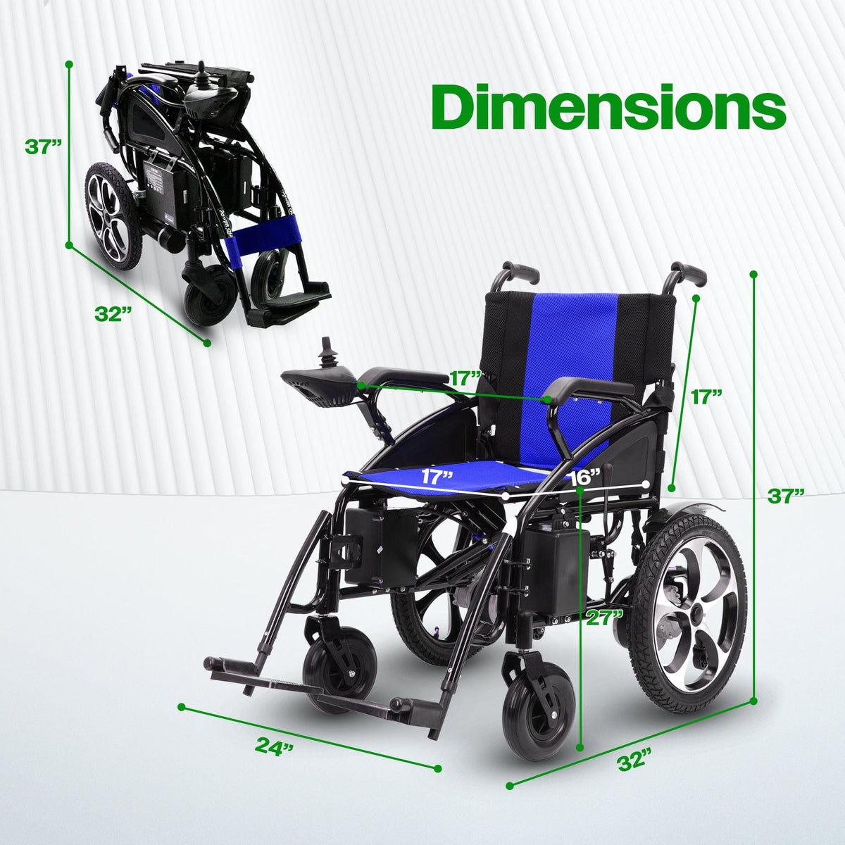 Fold & Travel Mobility WHEELCHAIR ARTEMIS (BLUE) - Folding Lightweight Electric Wheelchair 265lbs - 500W- 13Miles