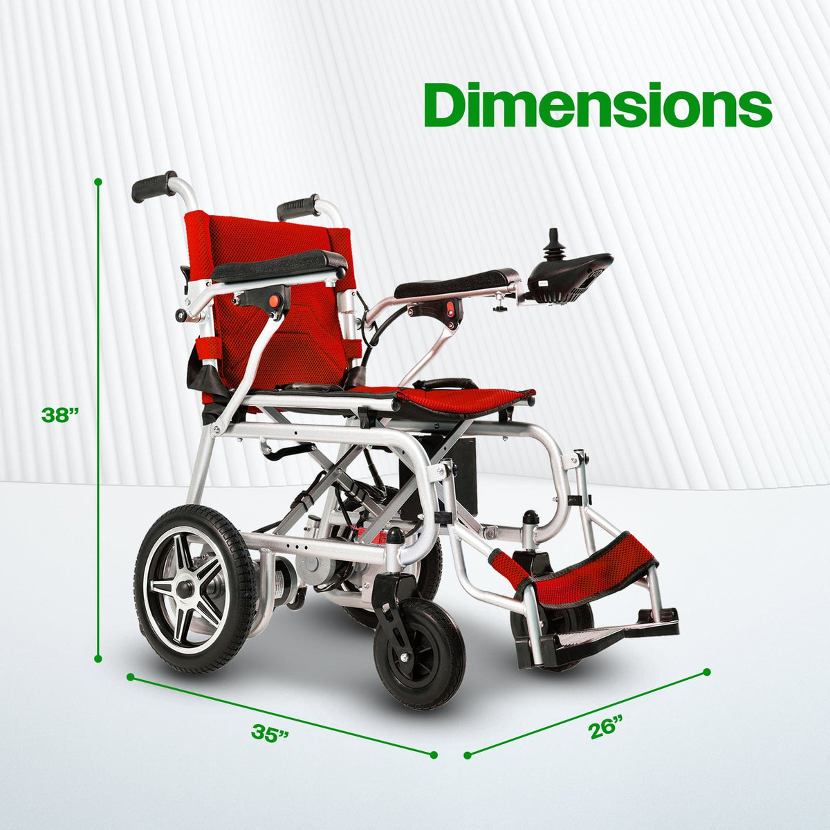 Fold & Travel Mobility WHEELCHAIR ARTEMIS PRO (Red)-Lightweight Foldable Electric Wheelchair 500W -12 miles