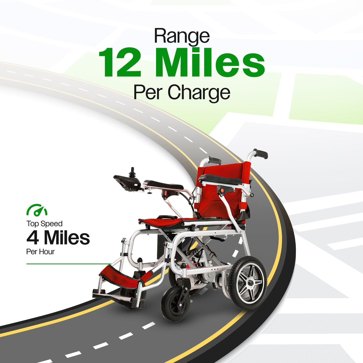 Fold & Travel Mobility WHEELCHAIR ARTEMIS PRO (Red)-Lightweight Foldable Electric Wheelchair 500W -12 miles