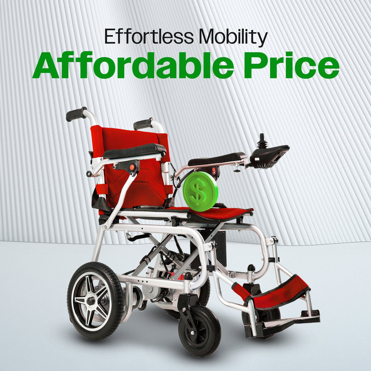 Fold & Travel Mobility WHEELCHAIR ARTEMIS PRO (Red)-Lightweight Foldable Electric Wheelchair 500W -12 miles