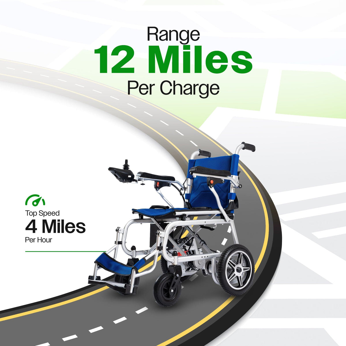 Fold & Travel Mobility WHEELCHAIR ARTEMIS PRO (Blue)-Lightweight Foldable Electric Wheelchair 500W - 12 miles