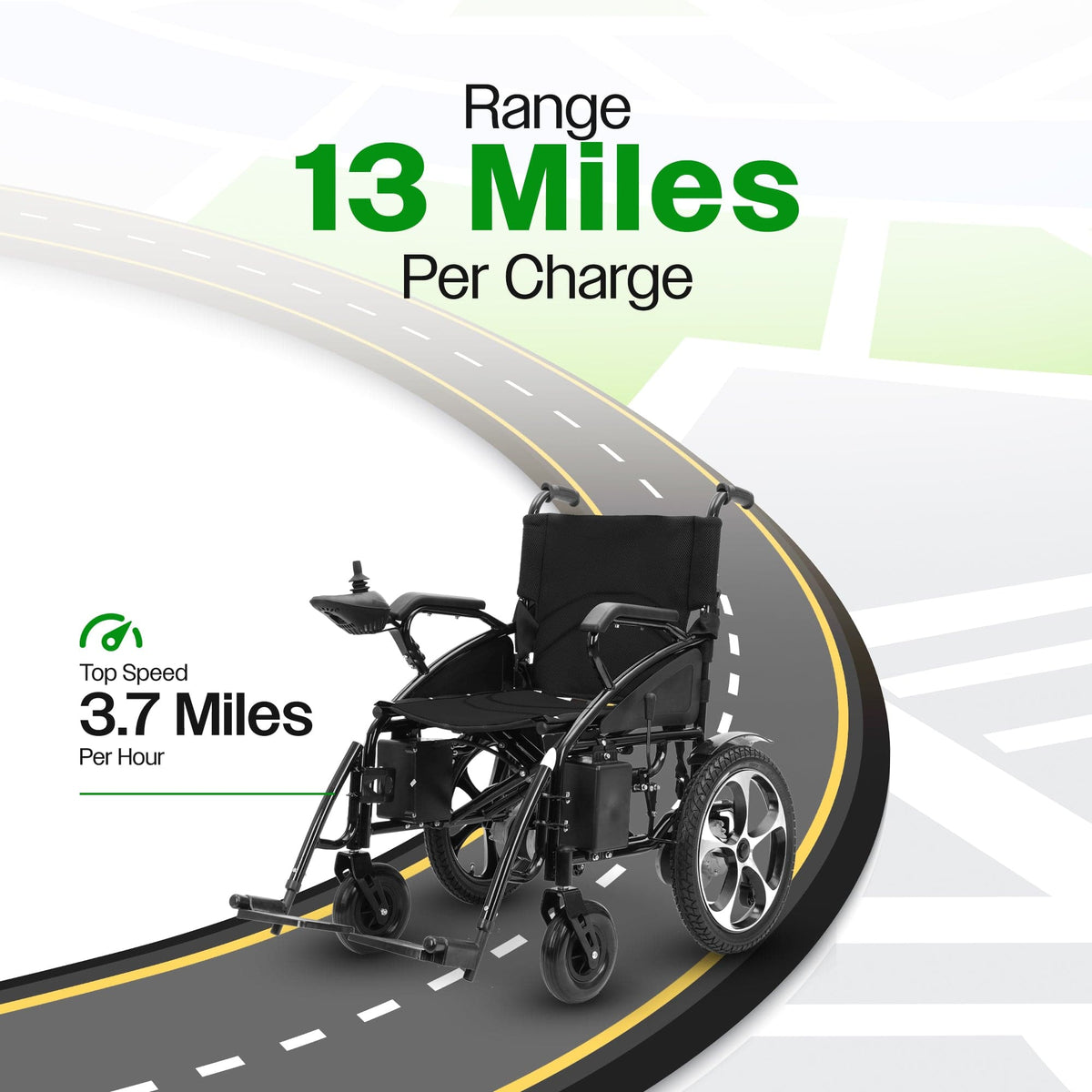 Fold & Travel Mobility WHEELCHAIR ARTEMIS (BLACK) Folding Lightweight Electric Wheelchairs 265lbs -500W- 13Miles
