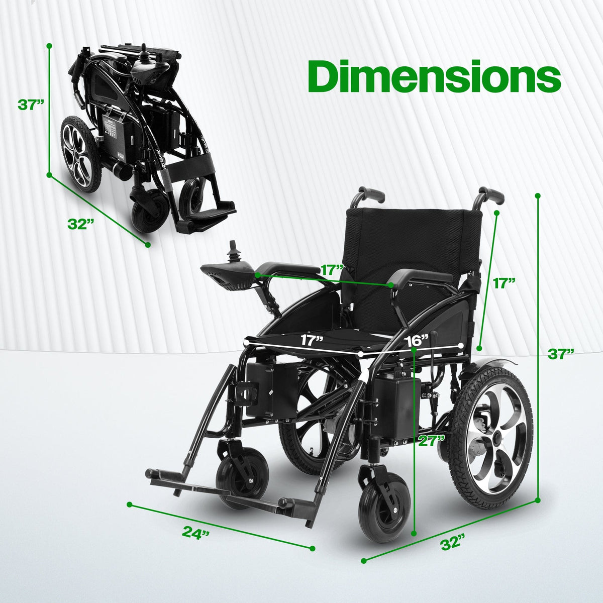 Fold & Travel Mobility WHEELCHAIR ARTEMIS (BLACK) Folding Lightweight Electric Wheelchairs 265lbs -500W- 13Miles