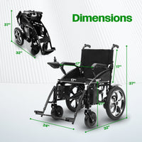 Fold & Travel Mobility WHEELCHAIR ARTEMIS (BLACK) Folding Lightweight Electric Wheelchairs 265lbs -500W- 13Miles