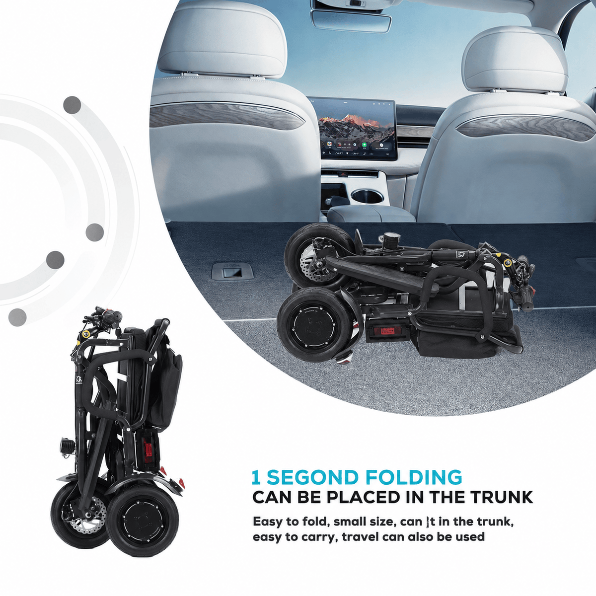 Fold & Travel Mobility WHEELCHAIR COUGAR (Black) Folding Electric Mobility Scooter 3 Wheel Lightweight Portable Power Travel Scooters