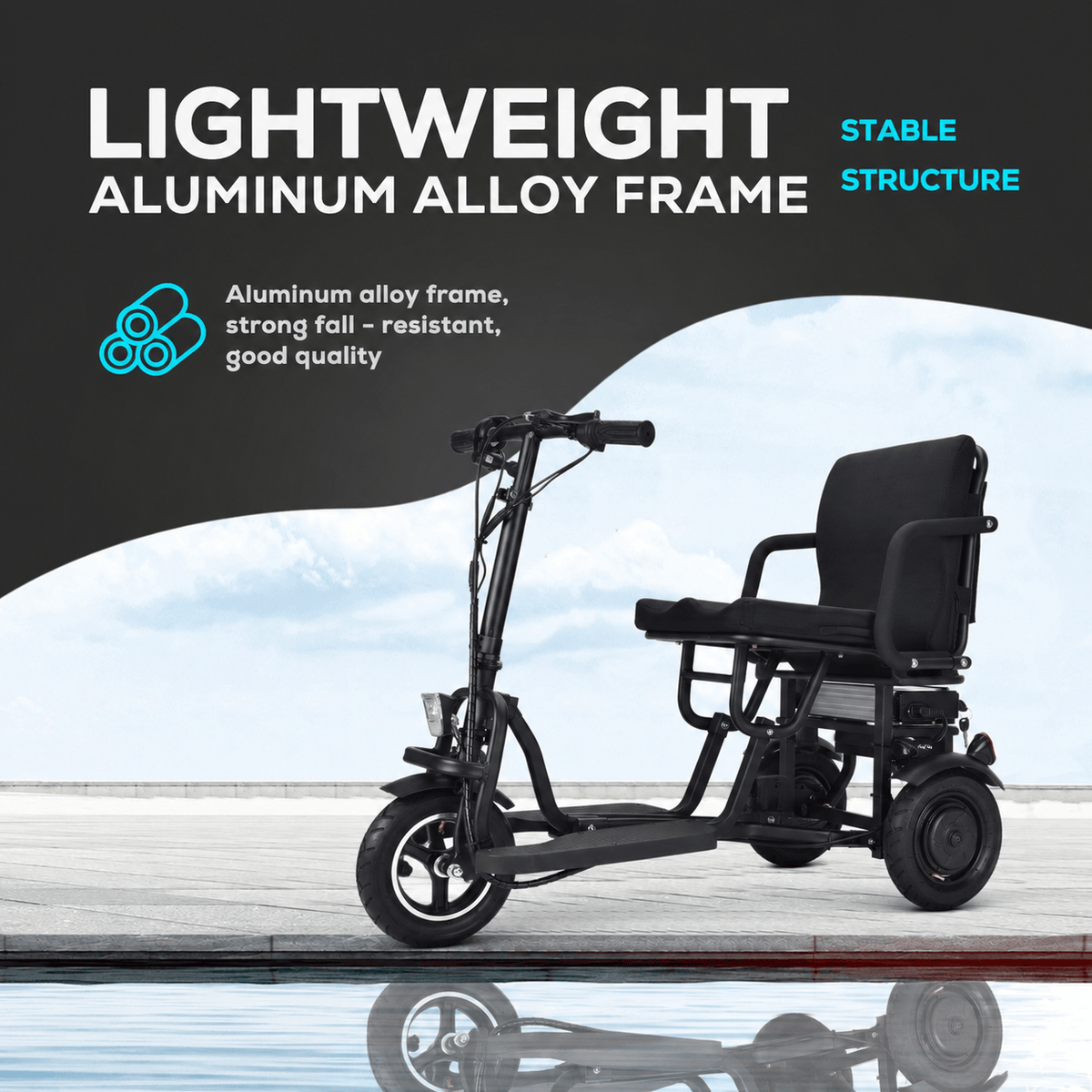 Fold & Travel Mobility WHEELCHAIR COUGAR (Black) Folding Electric Mobility Scooter 3 Wheel Lightweight Portable Power Travel Scooters