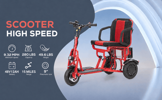 Fold & Travel Mobility WHEELCHAIR COUGAR (Red) Ultra Lightweight Folding Scooter For Adults 3 Wheeler - Portable