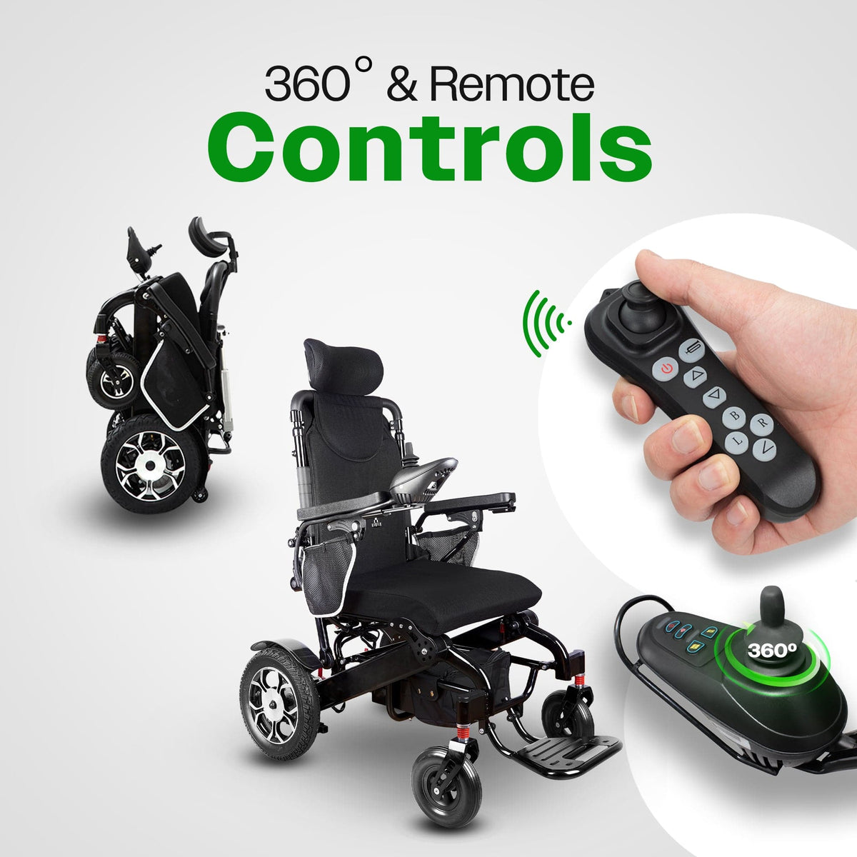 Fold & Travel Mobility WHEELCHAIR SHAWK (Black) Remote Control Lightweight Wheelchair