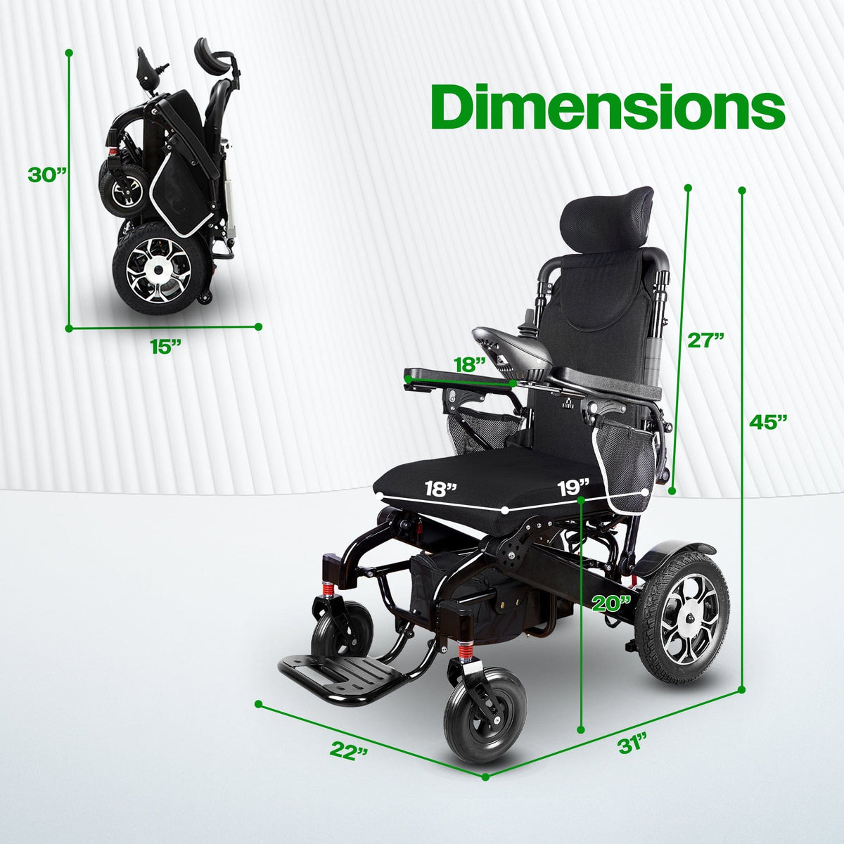 Fold & Travel Mobility WHEELCHAIR SHAWK (BLUE)-Reclining Folding Lightweight Electric Wheelchair 500W Motor,330 lbs-25 miles