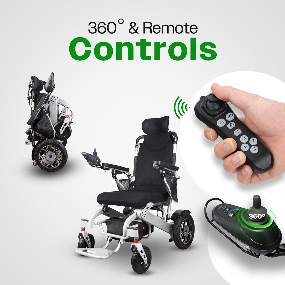 Fold & Travel Mobility WHEELCHAIR SHAWK (Silver)-Reclining Folding Lightweight Electric Wheelchair 500W Motor,330 lbs-25 miles