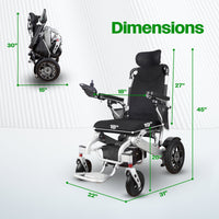 Fold & Travel Mobility WHEELCHAIR SHAWK (Silver)-Reclining Folding Lightweight Electric Wheelchair 500W Motor,330 lbs-25 miles