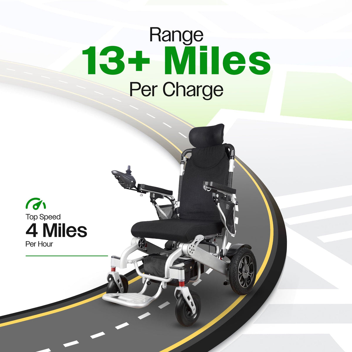 Fold & Travel Mobility WHEELCHAIR SHAWK (Silver)-Reclining Folding Lightweight Electric Wheelchair 500W Motor,330 lbs-25 miles