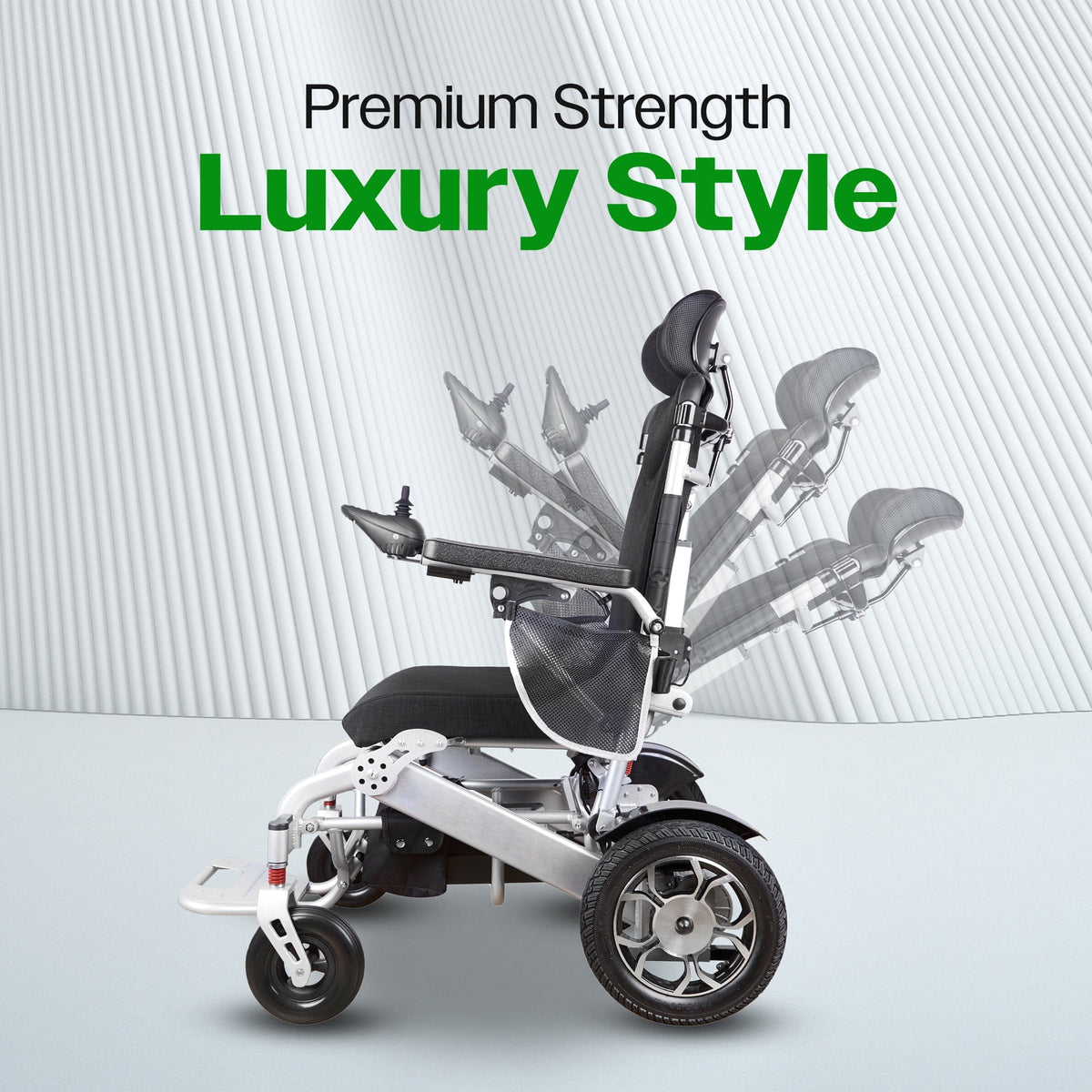 Fold & Travel Mobility WHEELCHAIR SHAWK (Silver)-Reclining Folding Lightweight Electric Wheelchair 500W Motor,330 lbs-25 miles