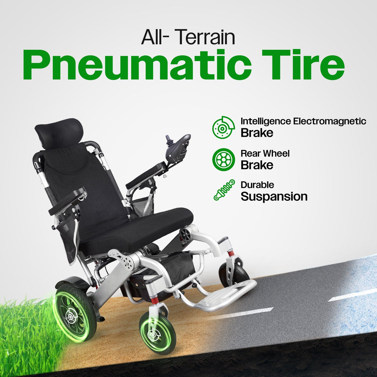 Fold & Travel Mobility WHEELCHAIR SHAWK (Silver)-Reclining Folding Lightweight Electric Wheelchair 500W Motor,330 lbs-25 miles