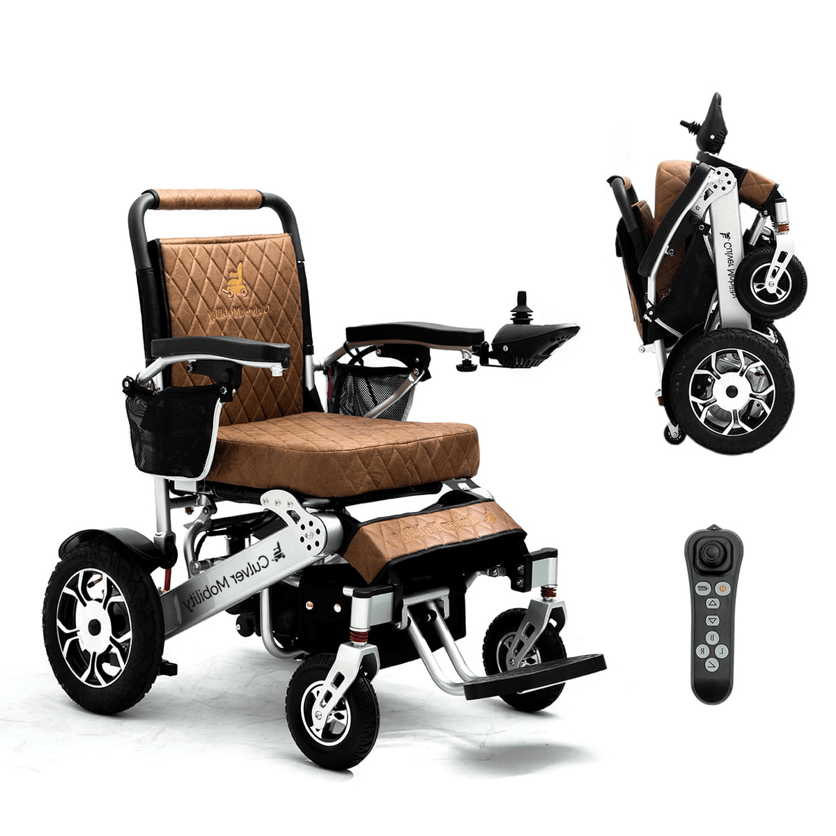 Fold & Travel Mobility WHEELCHAIR WOLF Brown Folding Electric Wheelchair, 330lbs Capacity, 25mi Range