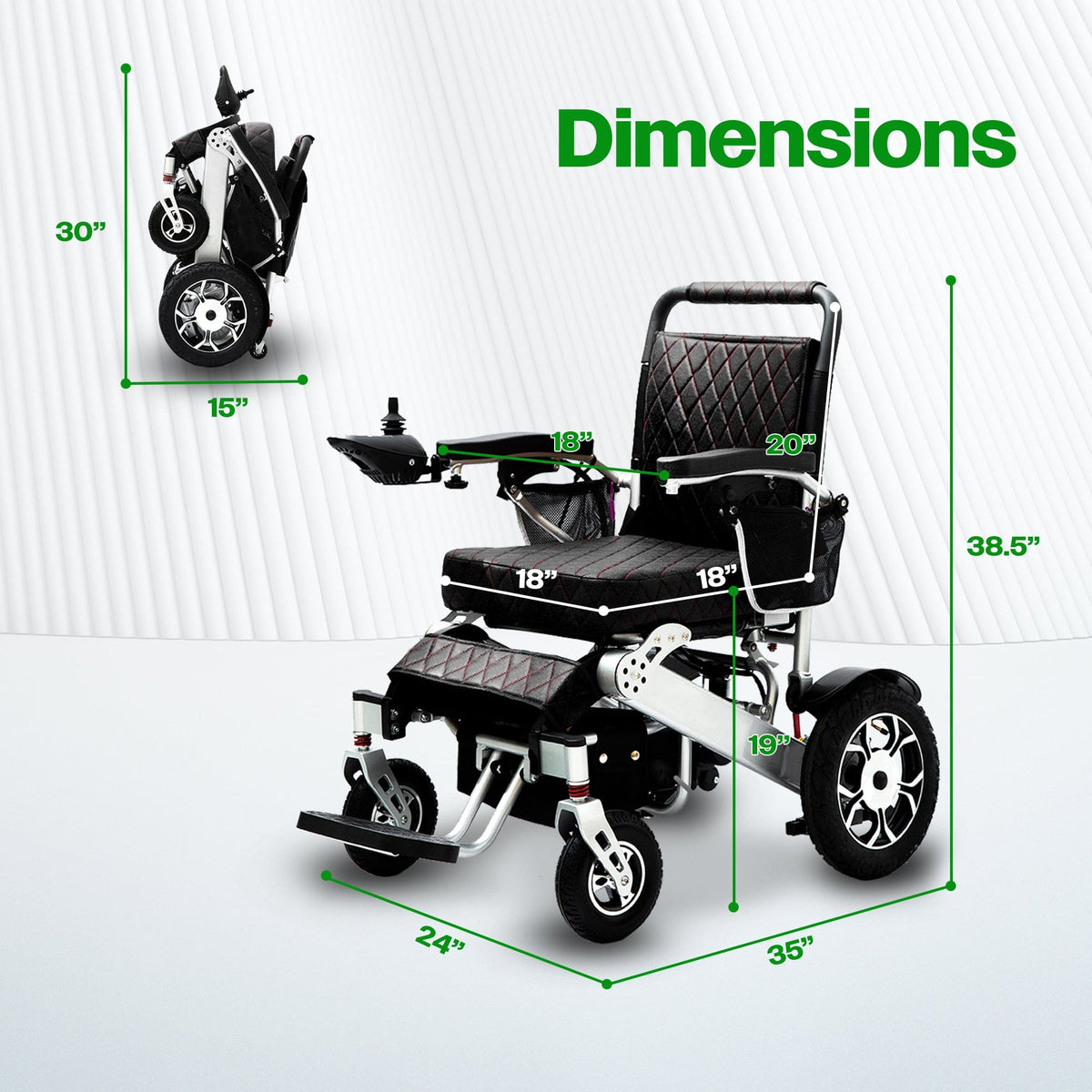 Fold & Travel Mobility WHEELCHAIR WOLF Black Folding Electric Wheelchair, 330lbs Capacity, 25mi Range