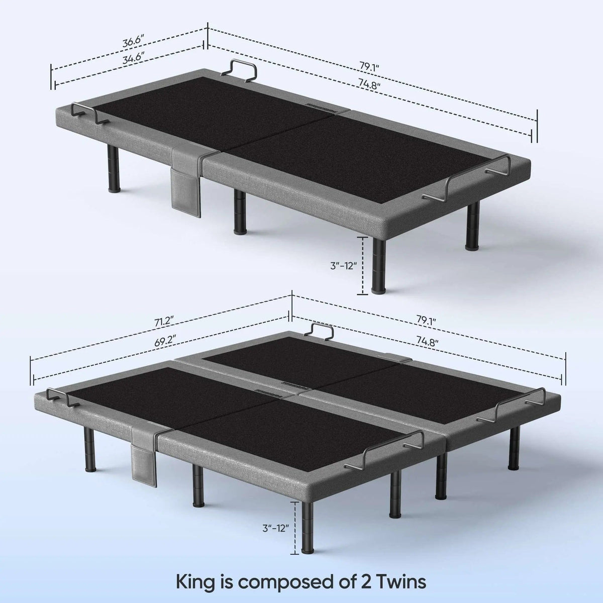 Fold & Travel Mobility Zero Gravity Adjustable Bed Frame with Massage and Wireless Remote