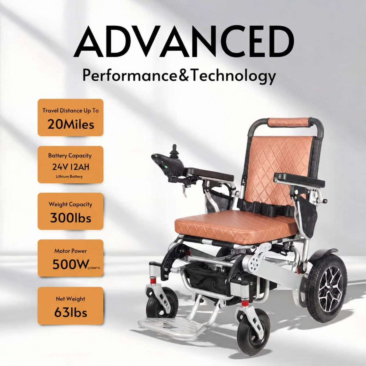 Fold & Travel Mobility WHEELCHAIR WOLF Remote- One Click Automatic Fold and Unfold (500W Motor Power) , Longer Range