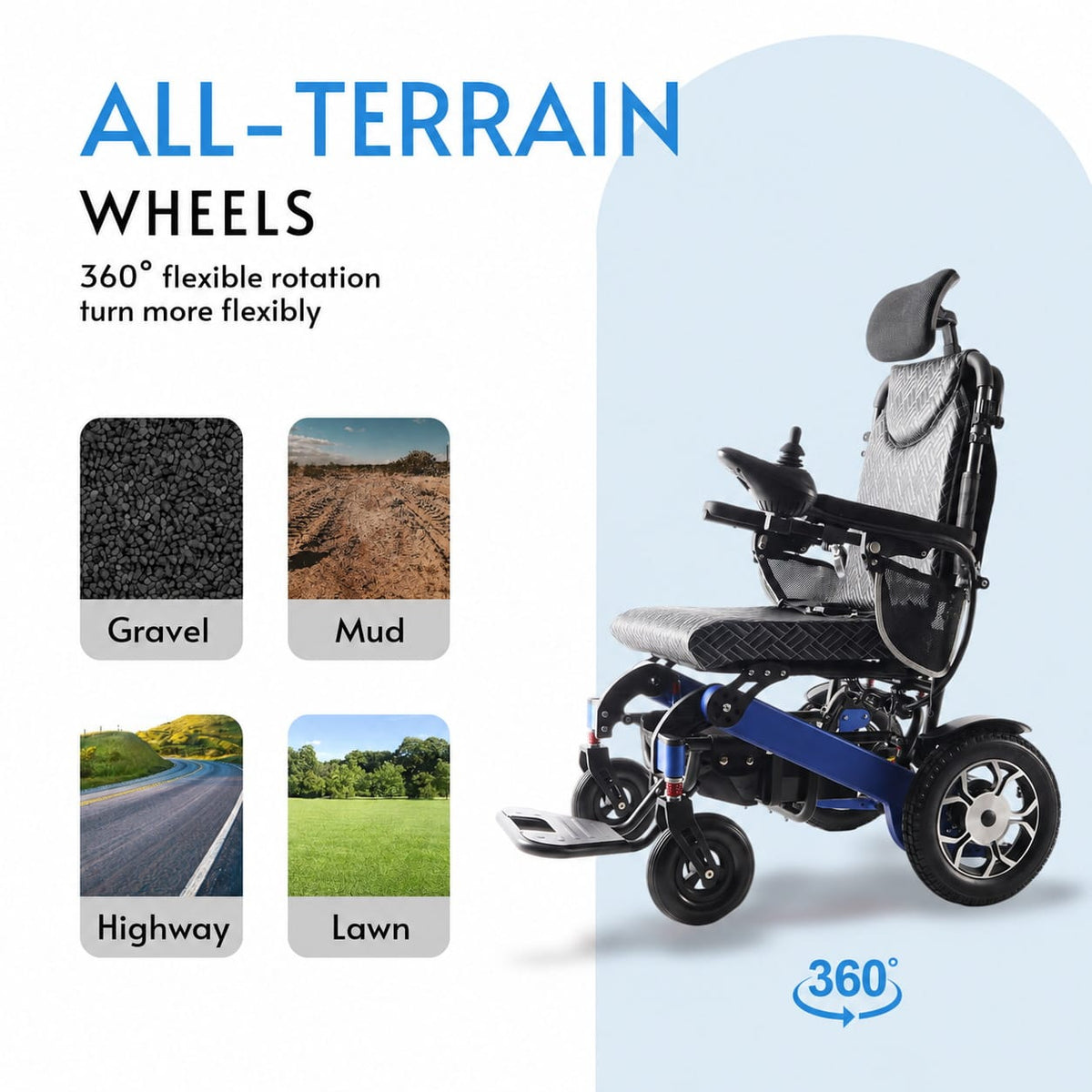 Fold & Travel Mobility WHEELCHAIR SHAWK (BLUE)-Reclining Folding Lightweight Electric Wheelchair 500W Motor,330 lbs-25 miles