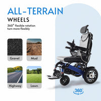 Fold & Travel Mobility WHEELCHAIR SHAWK (BLUE)-Reclining Folding Lightweight Electric Wheelchair 500W Motor,330 lbs-25 miles