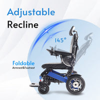 Fold & Travel Mobility WHEELCHAIR SHAWK (BLUE)-Reclining Folding Lightweight Electric Wheelchair 500W Motor,330 lbs-25 miles