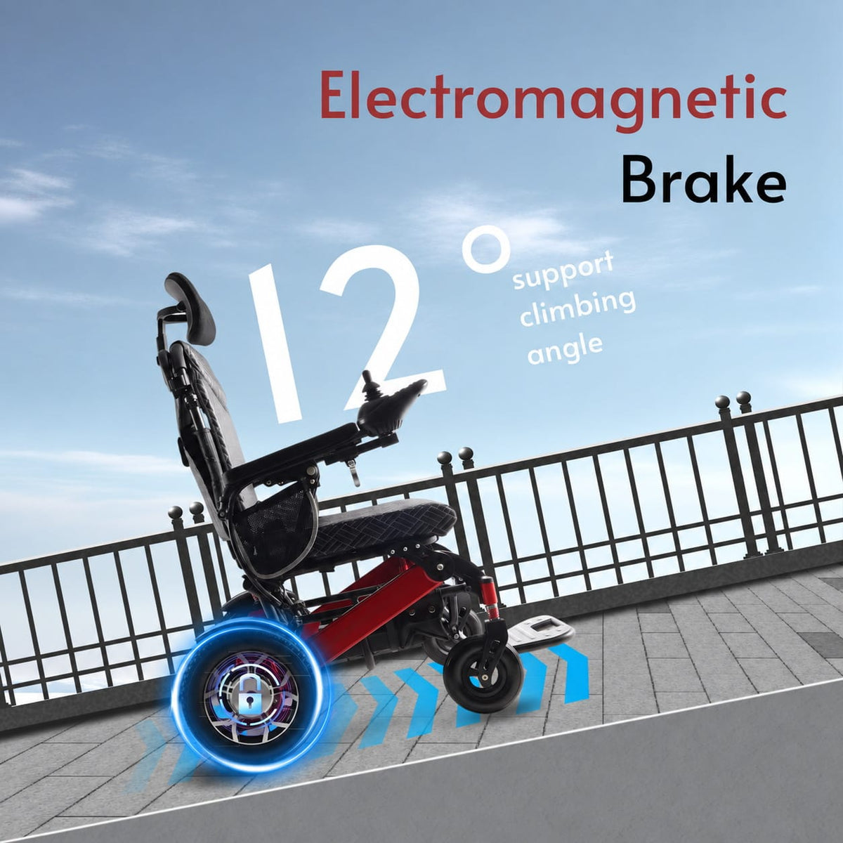 Fold & Travel Mobility WHEELCHAIR SHAWK (RED)-Reclining Folding Lightweight Electric Wheelchair 500W Motor,330 lbs-25 miles