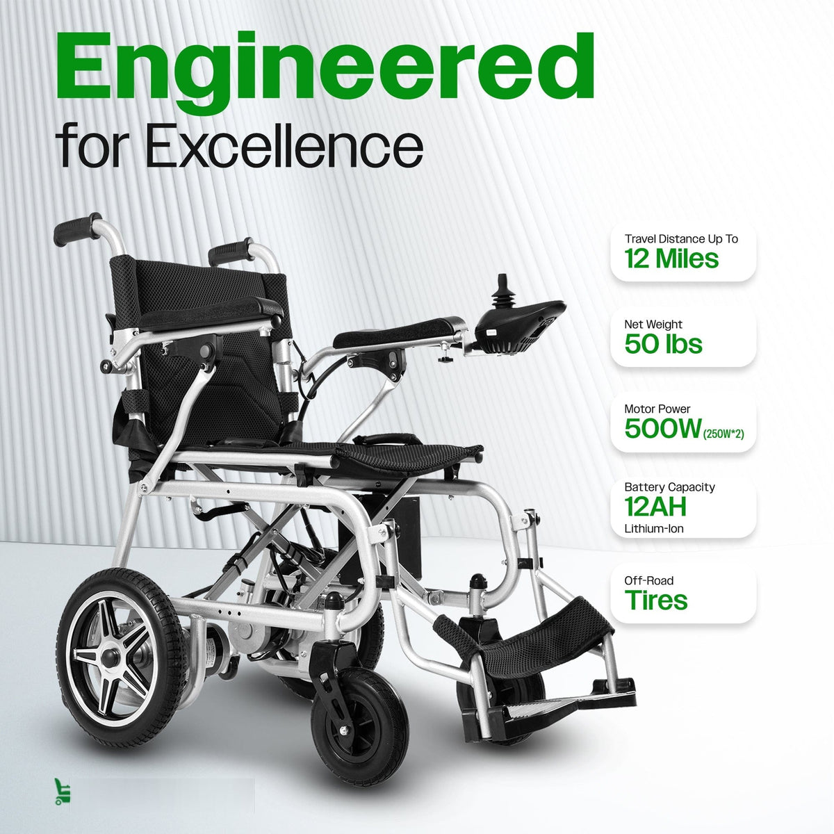 Fold & Travel Mobility WHEELCHAIR ARTEMIS PRO (Black)-Lightweight Foldable Electric Wheelchair 500W-12 miles