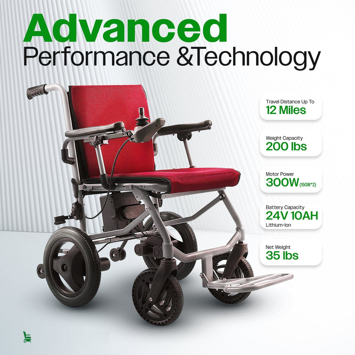Fold & Travel Mobility WHEELCHAIR KANO( Red) - Foldable Electric Wheelchair, Travel Size, User-Friendly