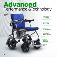 Fold & Travel Mobility WHEELCHAIR KANO (Blue) -Foldable Electric Wheelchair, Travel Size, User-Friendly
