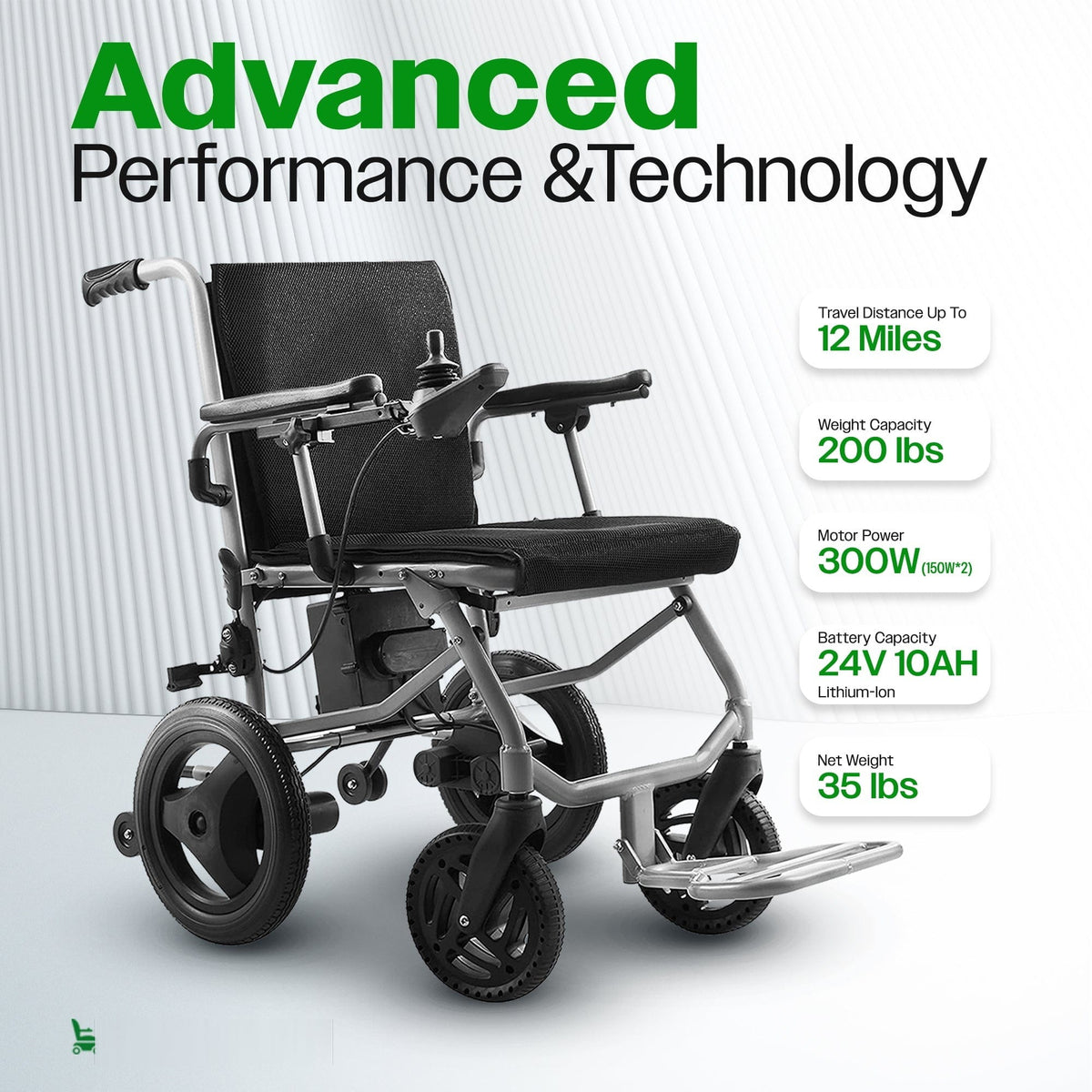 Fold & Travel Mobility WHEELCHAIR KANO (Black) -Foldable Electric Wheelchair, Travel Size, User-Friendly