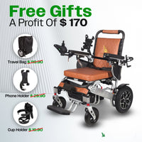 Fold & Travel Mobility WHEELCHAIR WOLF Brown Folding Electric Wheelchair, 330lbs Capacity, 25mi Range