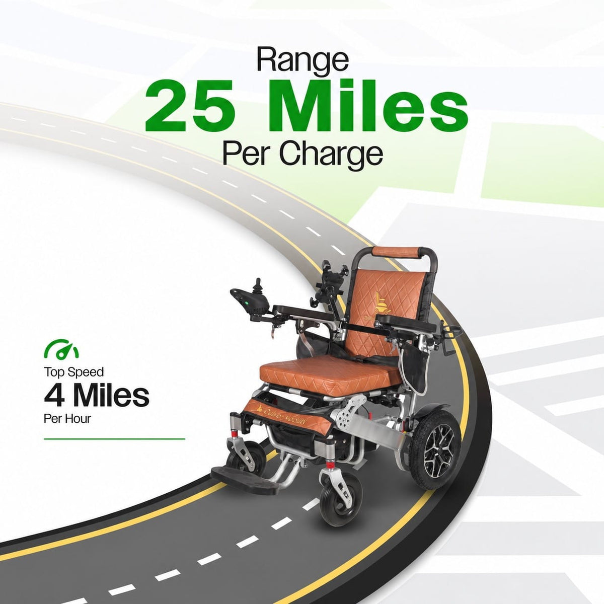 Fold & Travel Mobility WHEELCHAIR WOLF Brown Folding Electric Wheelchair, 330lbs Capacity, 25mi Range