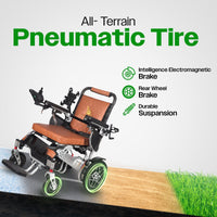 Fold & Travel Mobility WHEELCHAIR WOLF Brown Folding Electric Wheelchair, 330lbs Capacity, 25mi Range