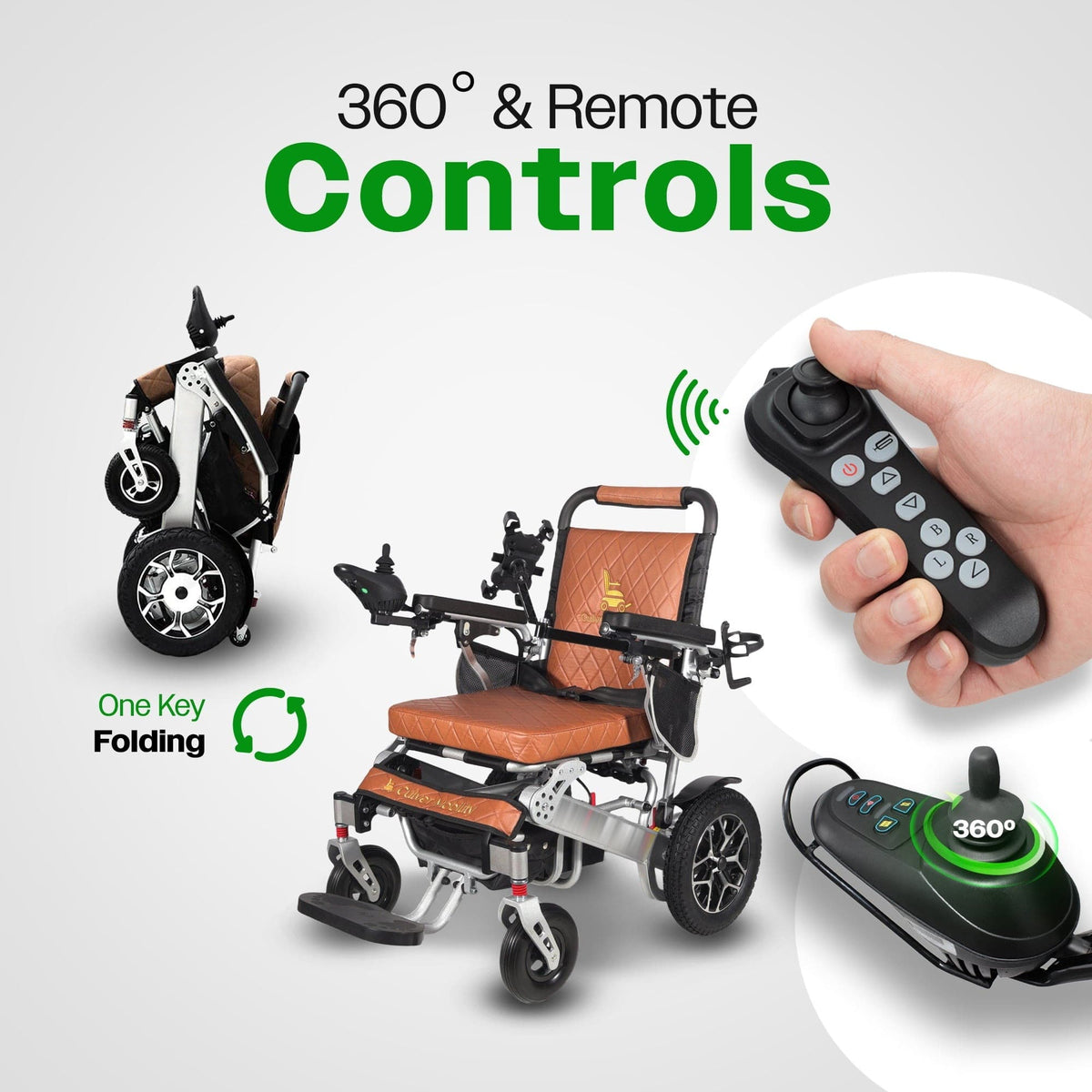 Fold & Travel Mobility WHEELCHAIR WOLF Brown Folding Electric Wheelchair, 330lbs Capacity, 25mi Range