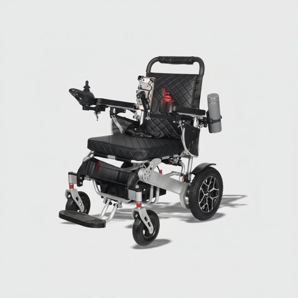 Fold & Travel Mobility WHEELCHAIR WOLF Black Folding Electric Wheelchair, 330lbs Capacity, 25mi Range