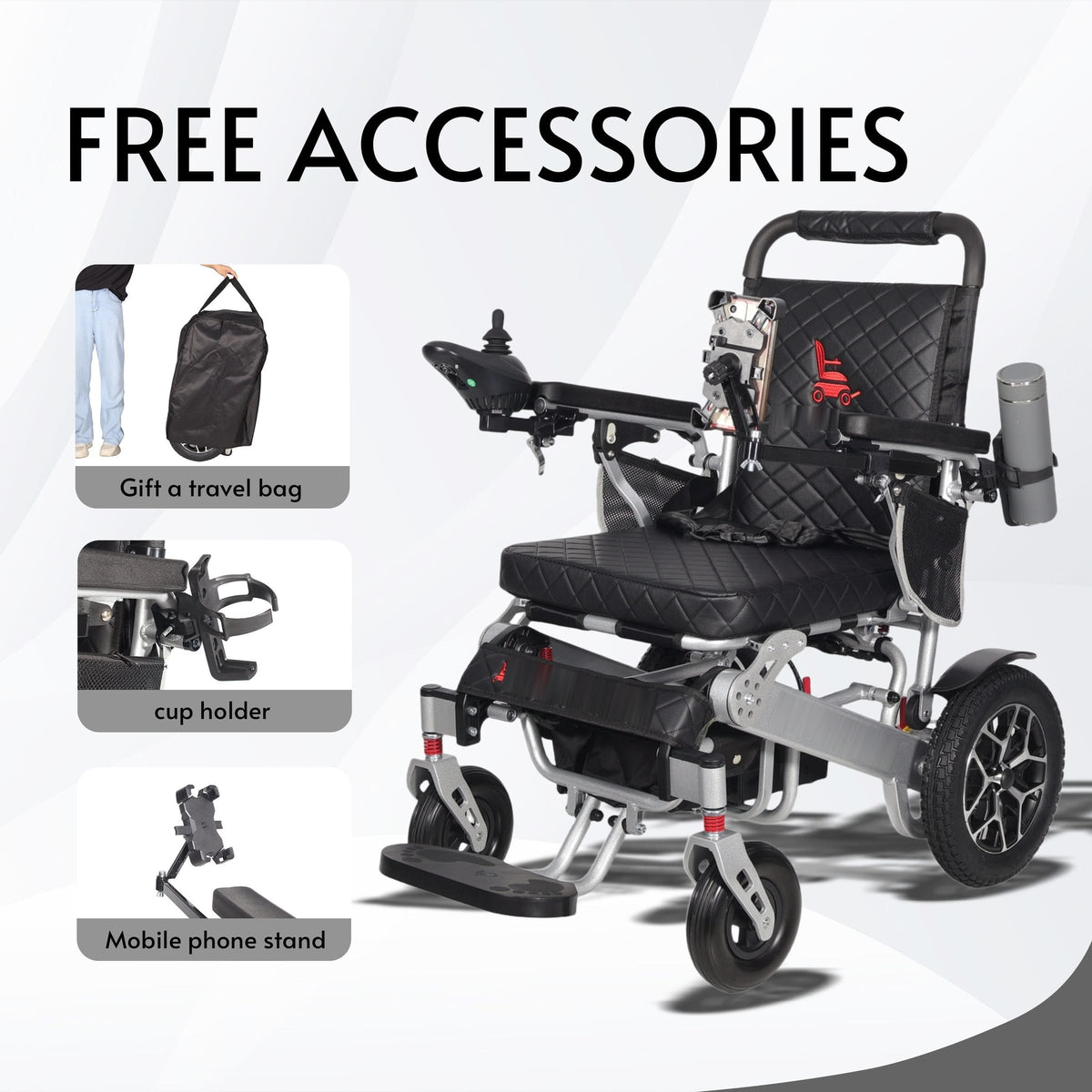 Fold & Travel Mobility WHEELCHAIR WOLF Black Folding Electric Wheelchair, 330lbs Capacity, 25mi Range