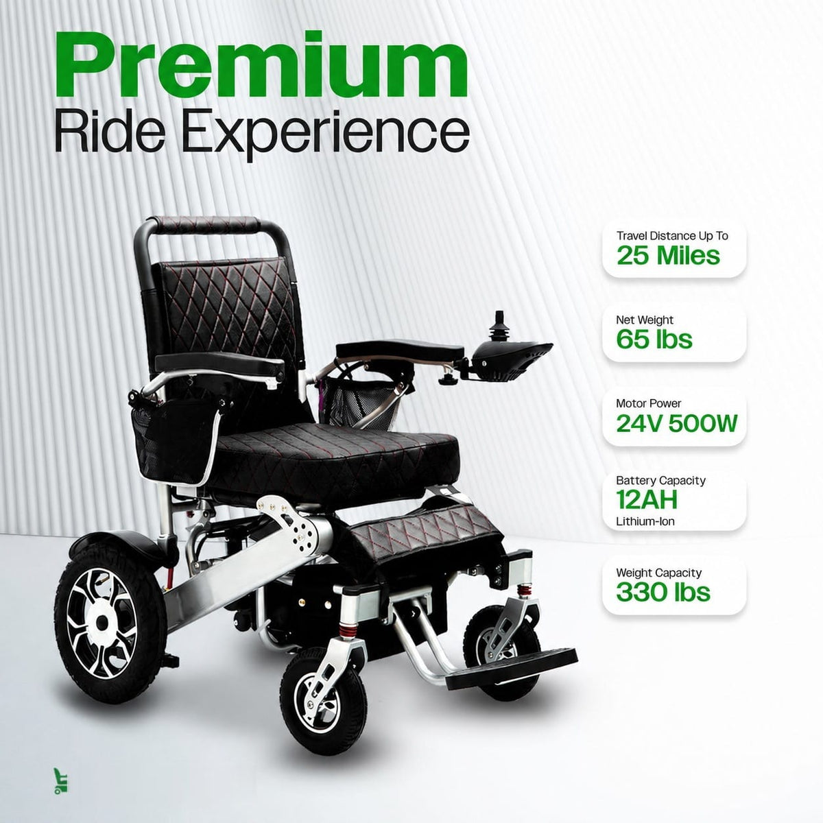 Fold & Travel Mobility WHEELCHAIR WOLF Black Folding Electric Wheelchair, 330lbs Capacity, 25mi Range