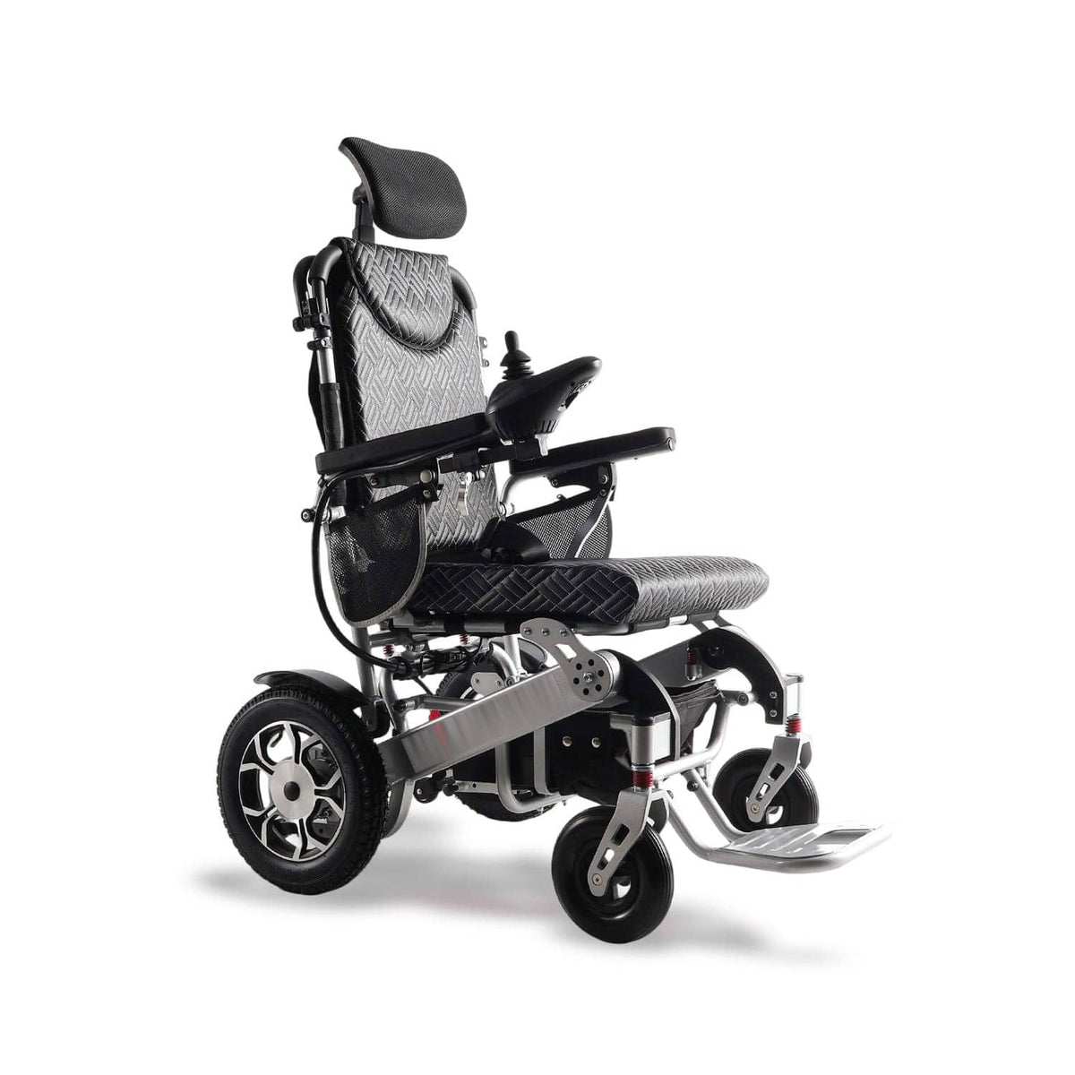 Fold & Travel Mobility WHEELCHAIR SHAWK (Silver)-Reclining Folding Lightweight Electric Wheelchair 500W Motor,330 lbs-25 miles